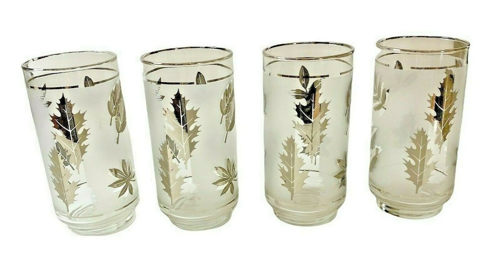 Vintage Libbey Silver Foilage Set of 8 Frosted Leaf Glasses