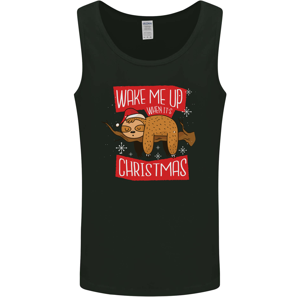 Wake Me Up When It's Christmas Funny Sloth Xmas Mens Vest Tank Top
