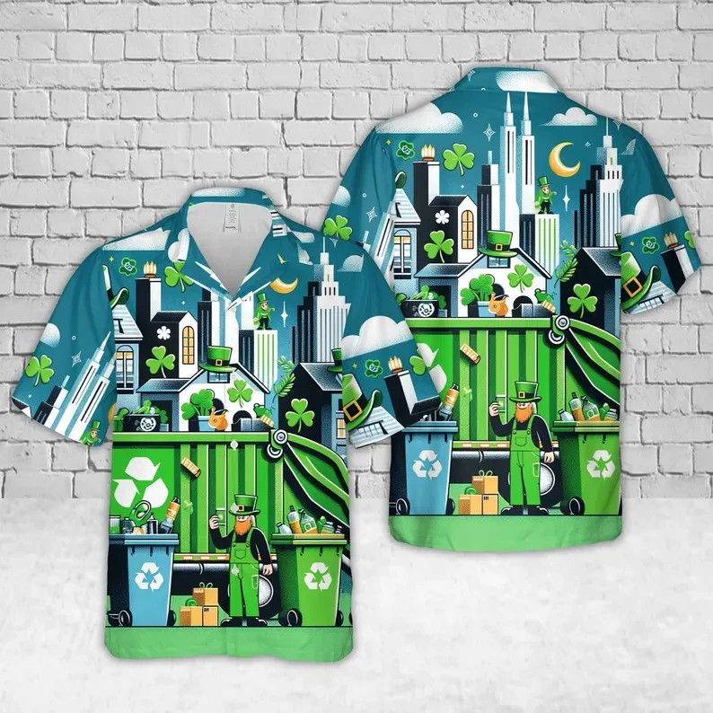 St Patricks Day Recycling Hawaiian Shirt Funny Green Eco-Friendly Gift