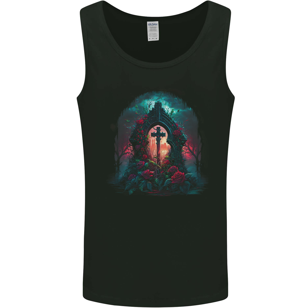 A Gothic Cross at a Tombstone Gothic Fantasy Mens Vest Tank Top