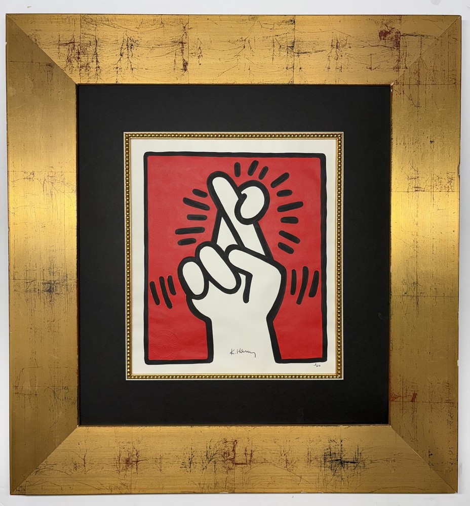 Keith Haring  1928-1987 lithograph/watercolor in the  Style of.Hand signed Frame
