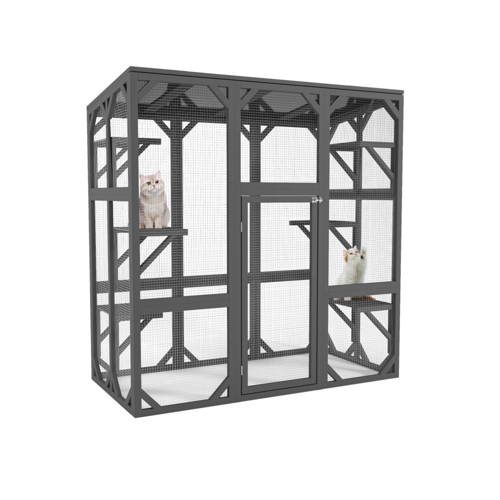 Wooden Cat Cage W Six Platforms, Large Enter Door