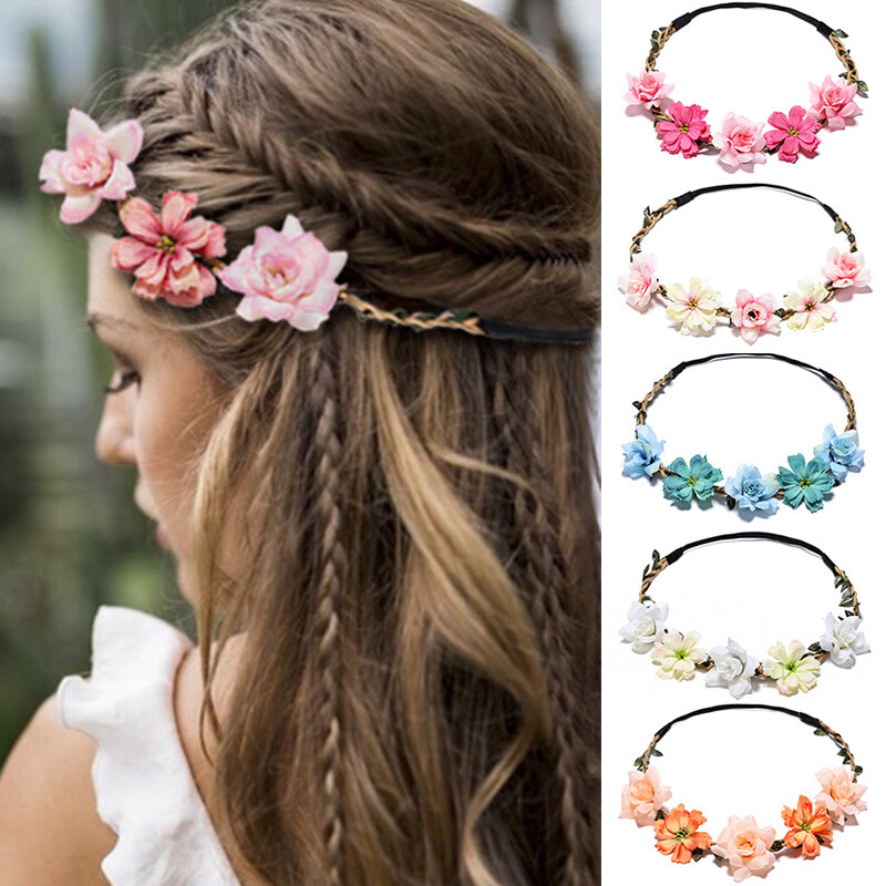 Women Girls Flower Headband Wedding Bridesmaid Bride Headpiece Elastic Hair Band