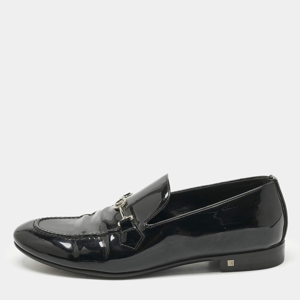 Louis Vuitton Black Patent Leather Slip On Loafers Size 405