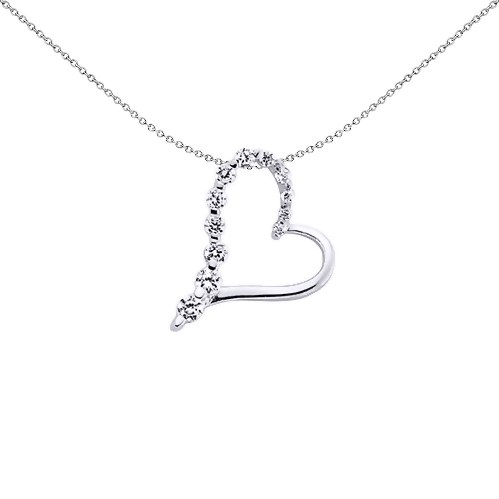 Silver Jewelco London CZ Love Heart Pendant Necklace 18 inch