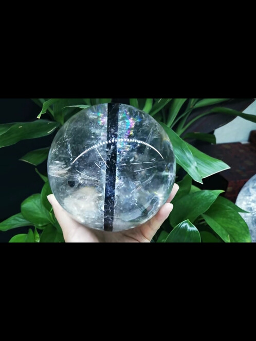 8.05LB Natural Clear Black Tourmaline Ball Quartz Sphere Crystal Ball Gems 138mm