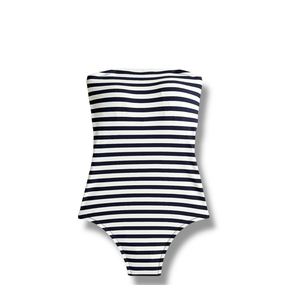 J.Crew One Piece Swimsuit Women 4 Black White Striped Cutout Bandeau Nautical