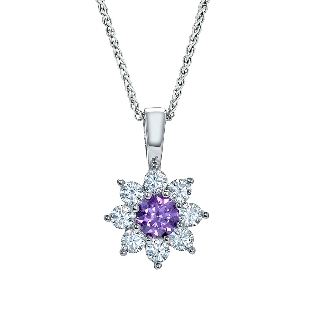 Sterling Silver Jewelco London Purple CZ Classic Royal Cluster Necklace 18inch