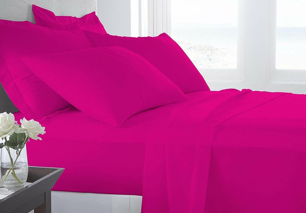6 Piece Hotel Luxury Soft 100% Cotton bed sheets set 24deep 800TC Queen Hot Pink