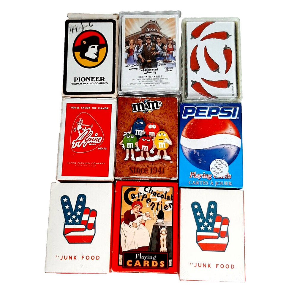 Food, Candy & Beverage Drinks Playing Cards Bundle Lot of 9 Decks Pepsi M&Ms