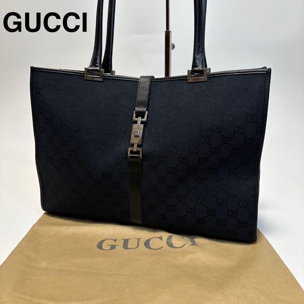 Gucci GG Canvas Black Leather Jackie Hobo Handbag N56 Geks