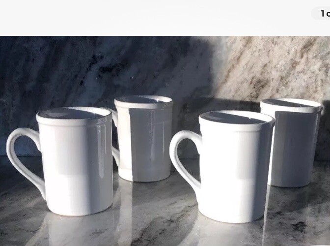 Royal Norfolk White Stoneware Coffee Mugs Dinnerware Cups-Set Of 4-RARE-