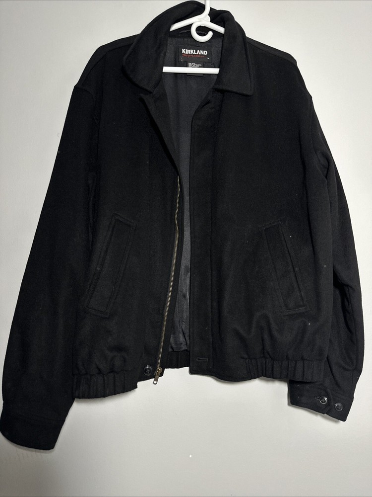 kirkland signature Bomber Jacket Coat Men Size L Black Cashmere Wool Blend