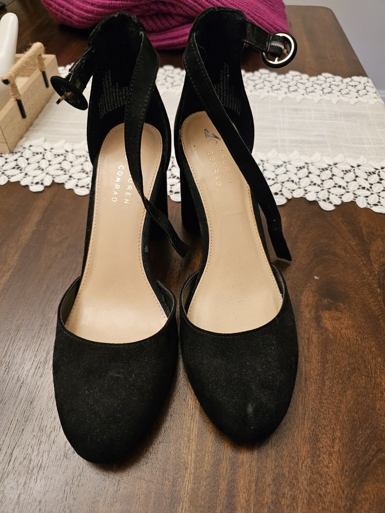 LC Lauren Conrad Women's Hydrangea Comfort High Heels Black Size:9.5 70PQ
