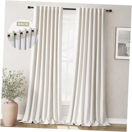 Cream Linen Blackout Curtains 52x84 Inches Set of 2 for Bedroom