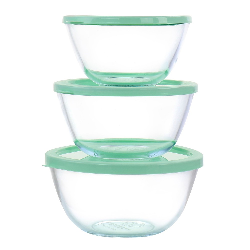 6-Piece Green Borosilicate Glass Prep Bowl Set with Lids  