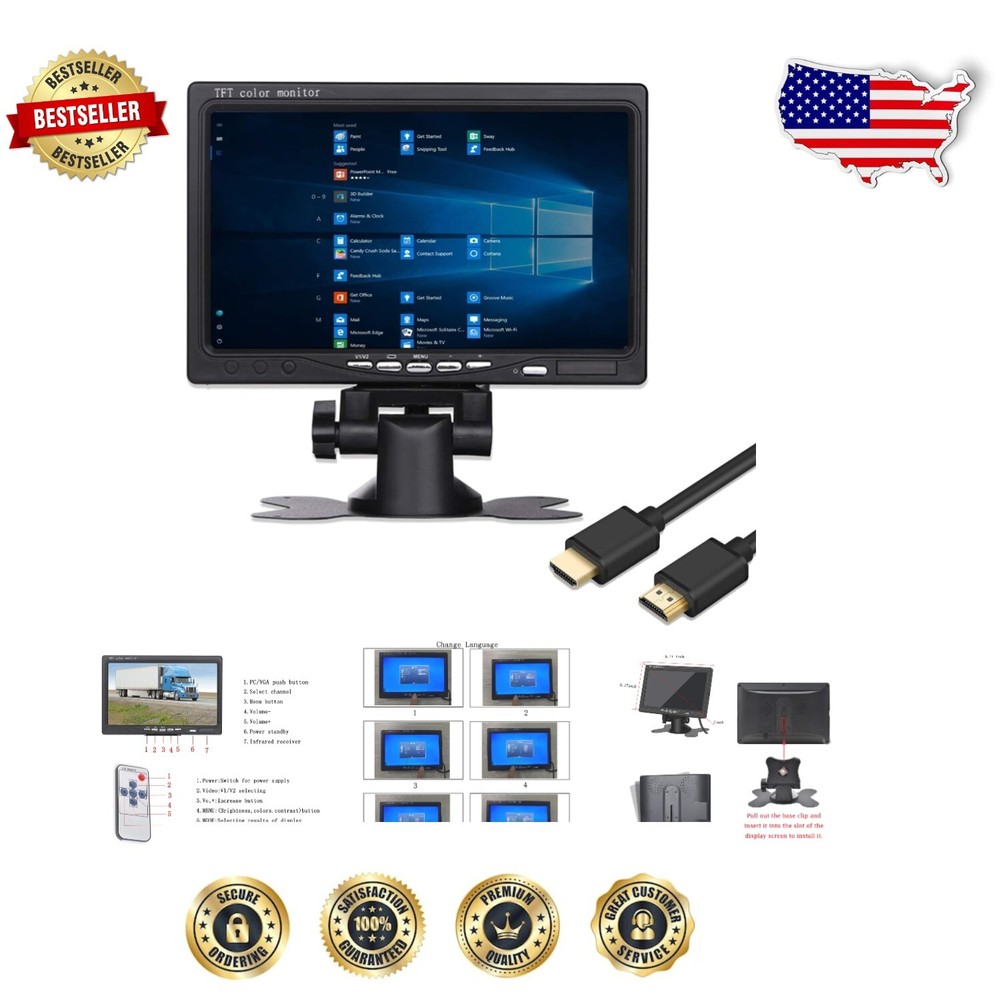 7 Inch HDMI Monitor 1024x600 with Built-in Speaker - Perfect for Raspberry Pi