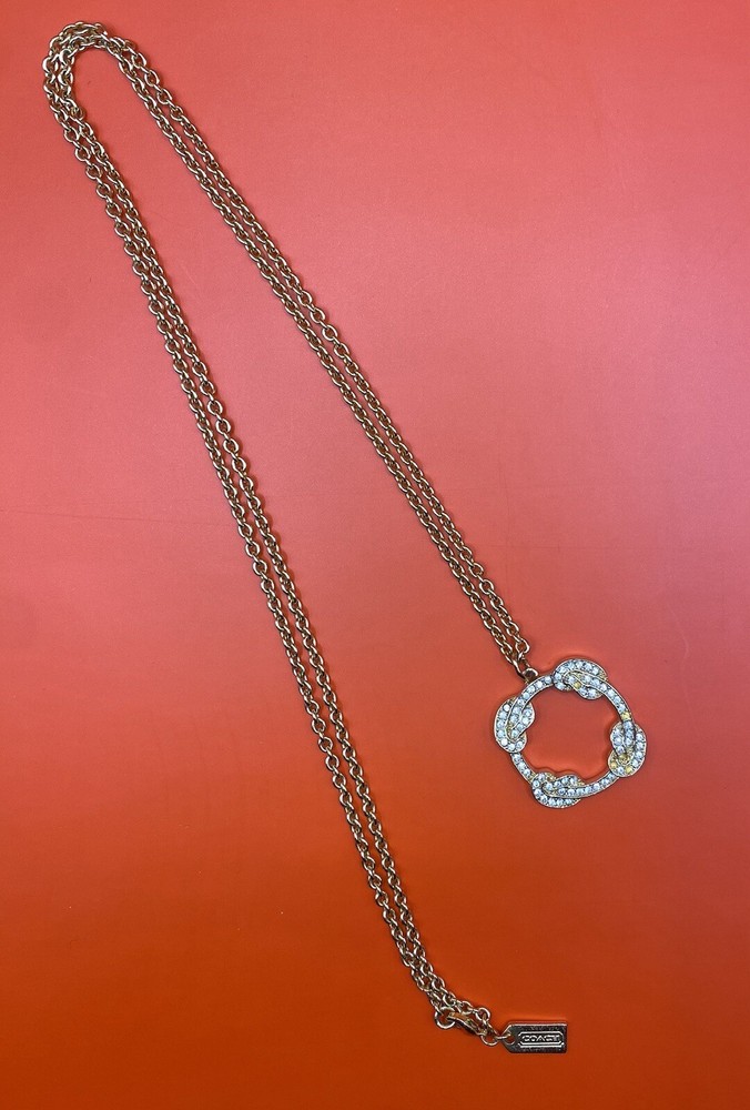 COACH Gold Pave Pendant 32 Inch Chain