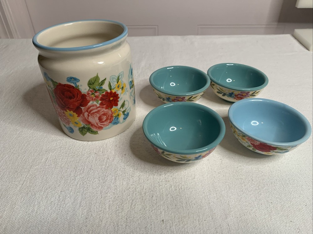Pioneer Woman 3.12 Dipping Bowls(4) And Mini Utensil Holder