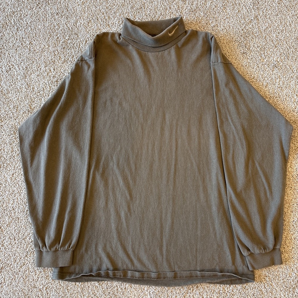 Men’s Large Vintage 90s Brown Nike Turtleneck Sweatshirt Embroidered Swoosh