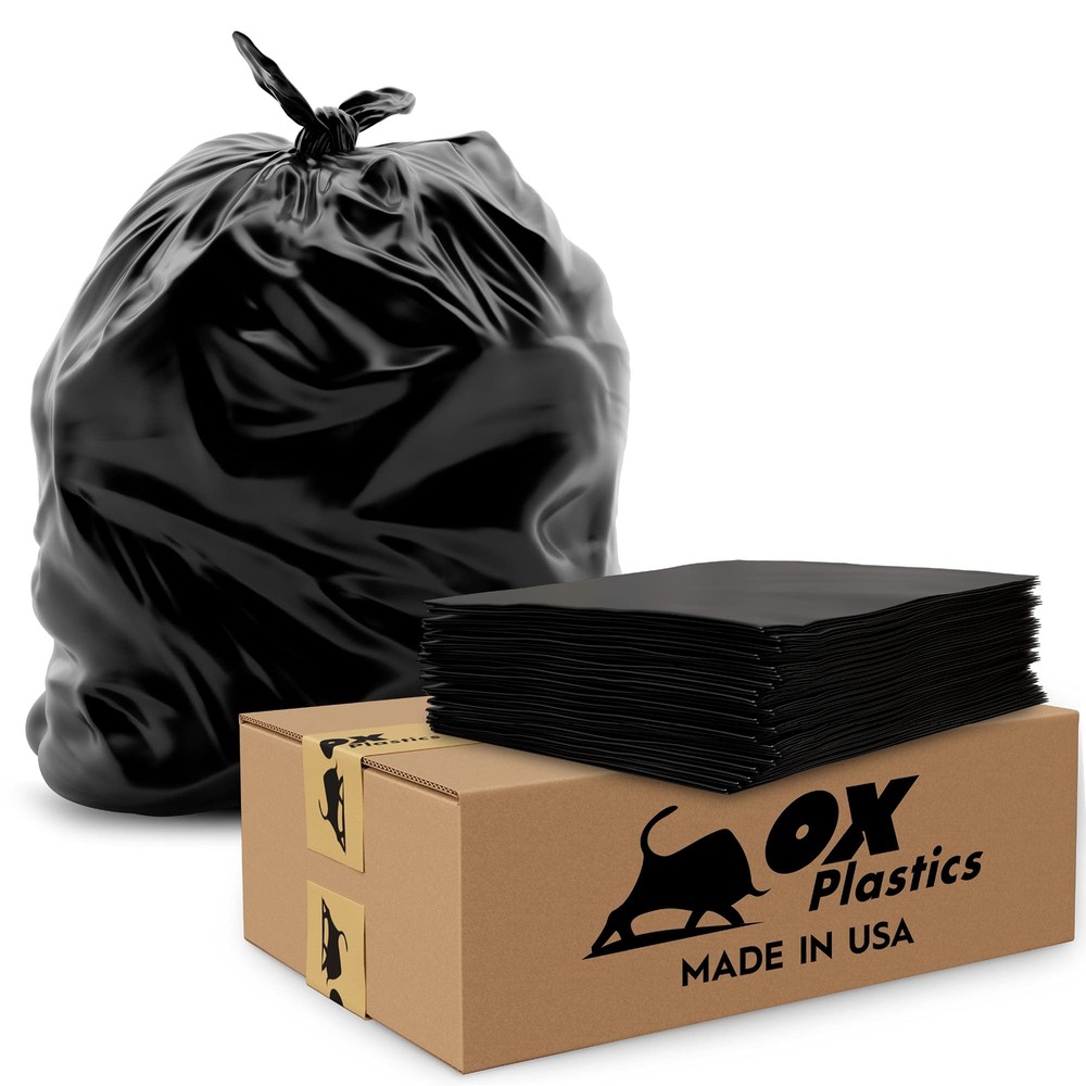 Ox Plastics 39 Gallon Trash Bags - 100 Trash Can Liners Bags & 1.5mil Thick E...