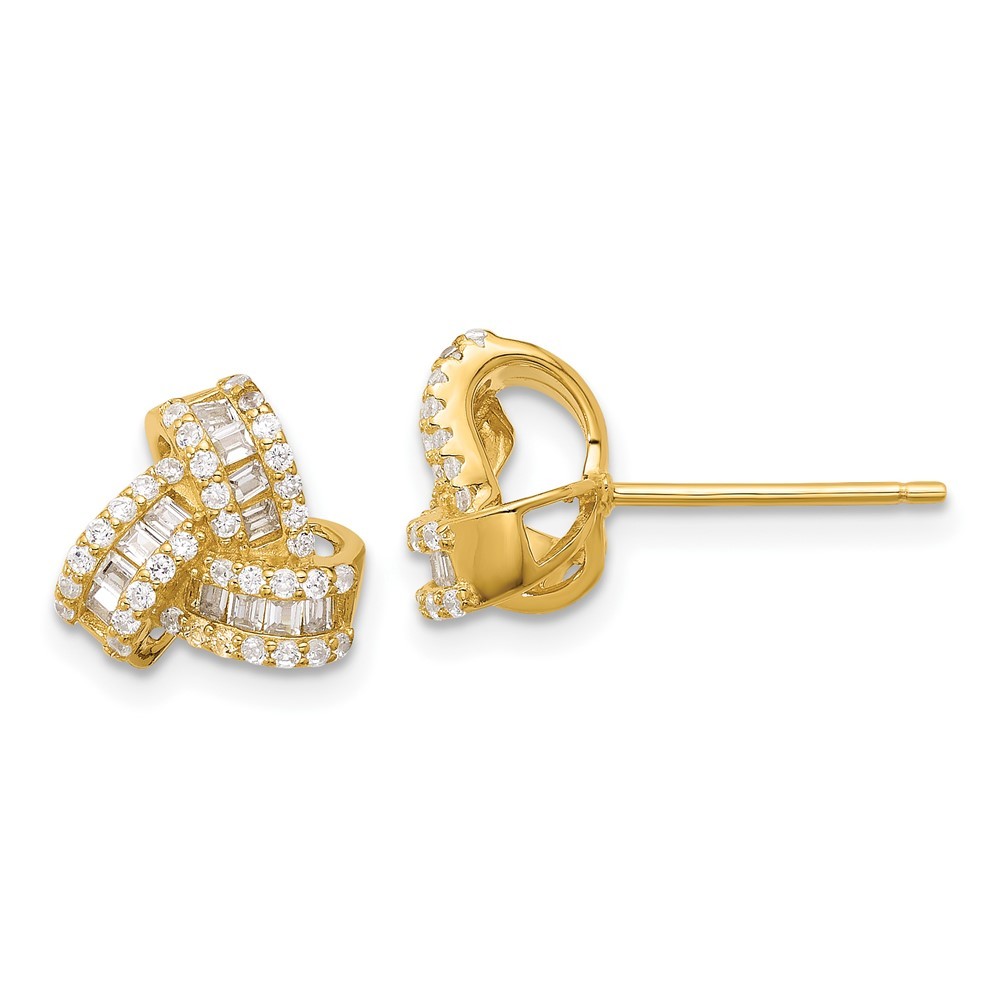 Sterling Silver Gold-tone Cubic Zirconia Love Knot Post Stud Earrings 2.27gm