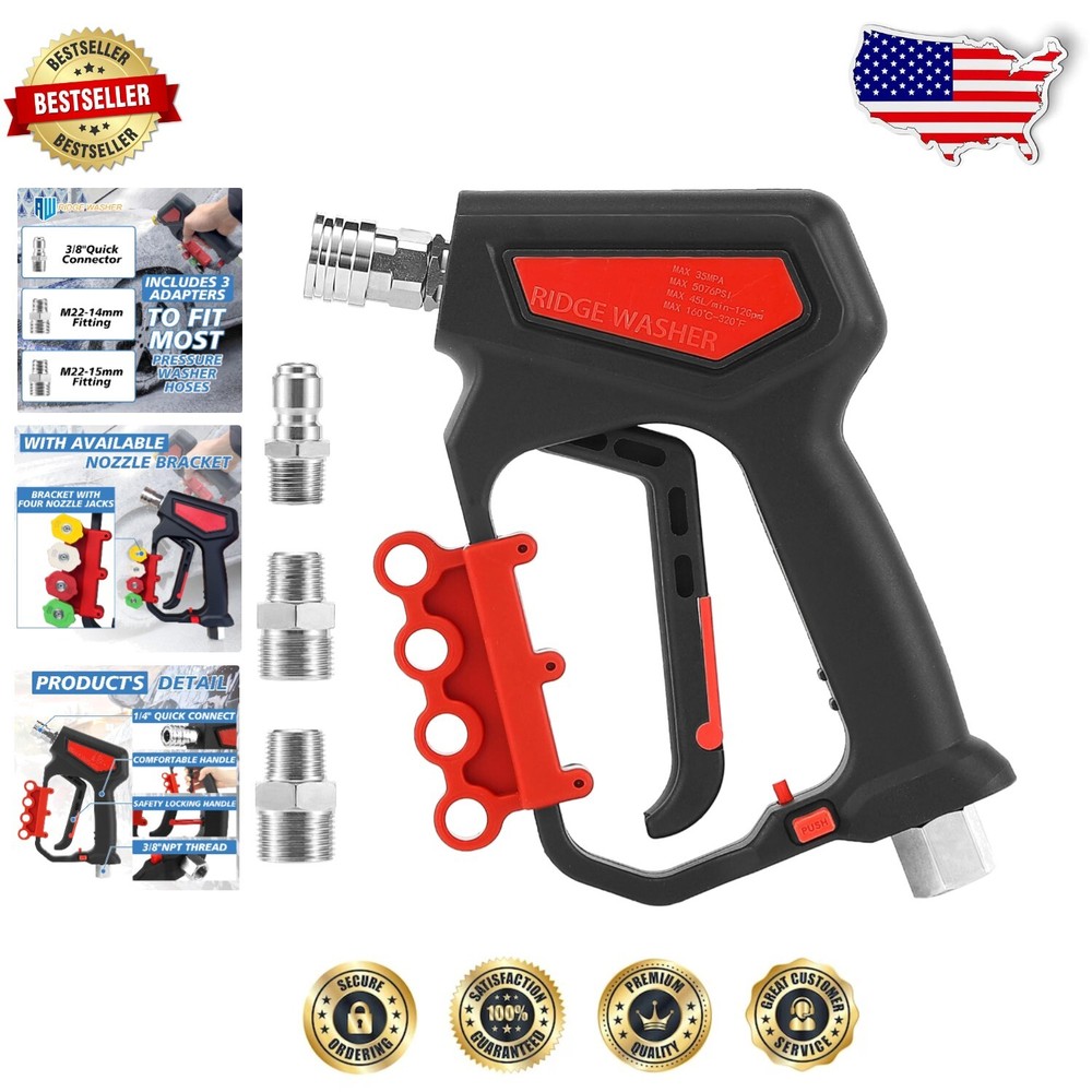 Versatile High-Pressure Washer Gun with 1/4 Quick Connector and Nozzle Holder