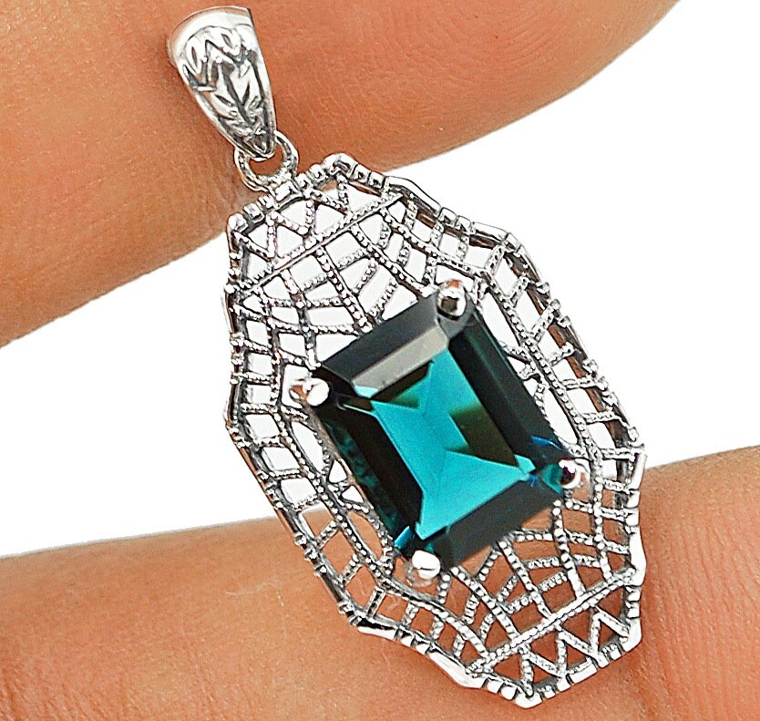 2CT Natural Apatite 925 Sterling Silver Victorian Style Pendant Jewelry AB1865