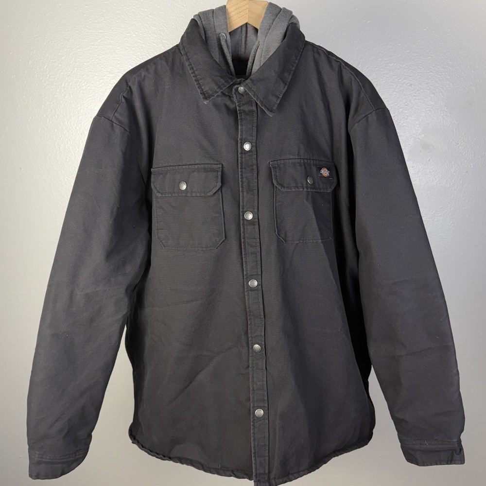 Dickies Jacket Mens 2XL Black Canvas Hooded Work Barn Coat Rancher Quilted Heavy