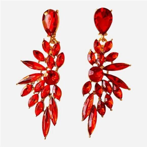 Orange Earrings Long Crystal Rhinestone Earrings Pumpkin Halloween Jewelry