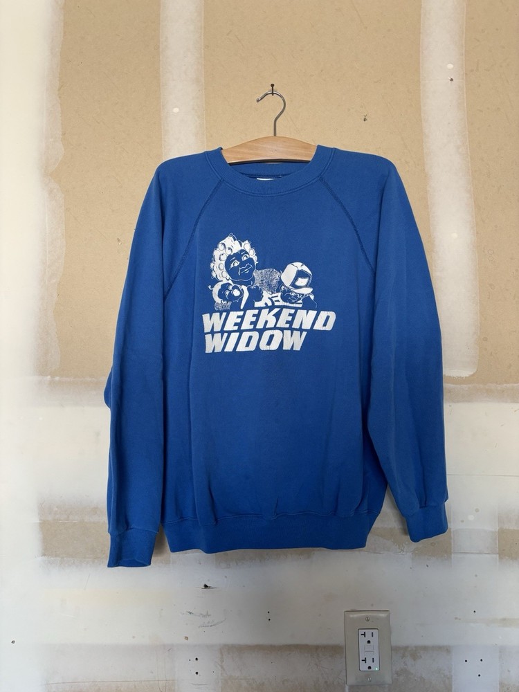 80s Weekend Warrior Comedy Crewneck Sweatshirt Men's XL Blue Graphic Print VTG