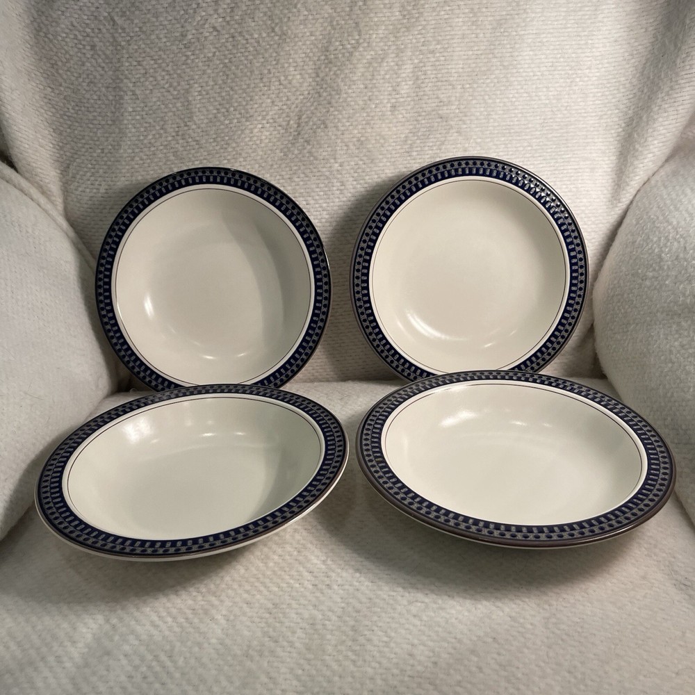 Mikasa Potter’s Touch Aztec Blue Ironstone Soup/ Salad Bowls Blue Gray Set 4