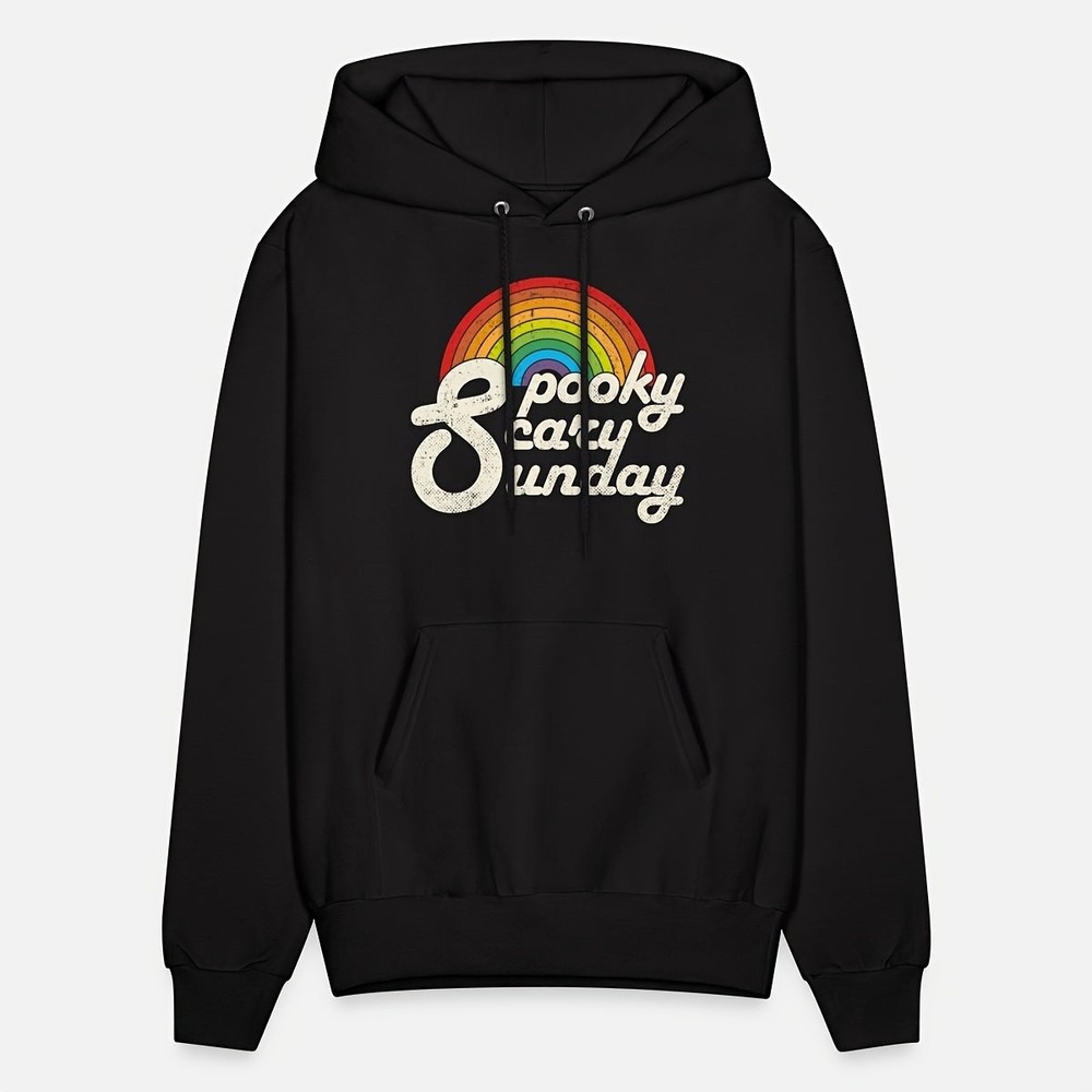 Spooky Scary Sunday Rainbow Print Men's Hoodie, Loose And Comfortable Cotton Ble