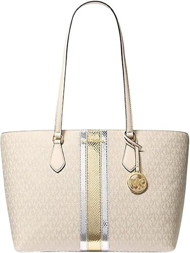 NWT Michael Kors Sheila Large Logo Tote Bag in Metallic Pale Gold
