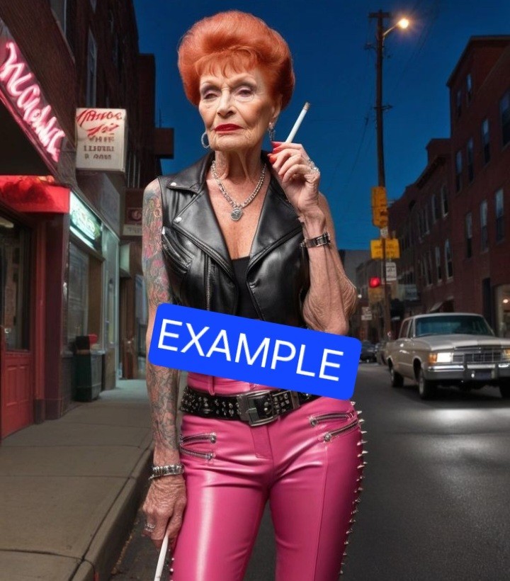 Mature Granny Smoking Fantasy Print Women Girl Stockings Leather Latex 8X6 Photo