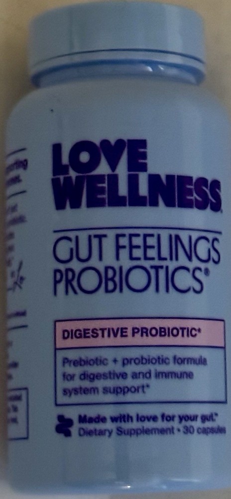 Love Wellness Gut Feelings Probiotics 30 Caps for Digestive Health Exp 07/2026
