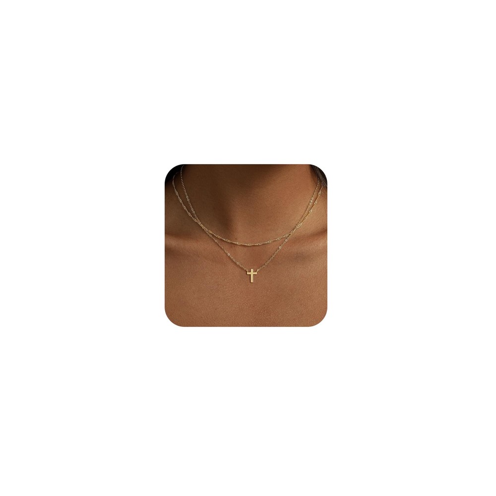 Gold Necklace for Women Dainty 14K Gold Plated Choker Cross Necklaces Simple ...