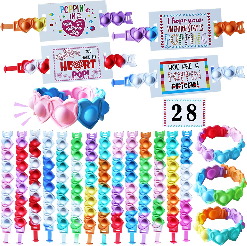 Valentines Day Gifts for Kids Classroom, 28 Valentine Cards Bulk for School Clas