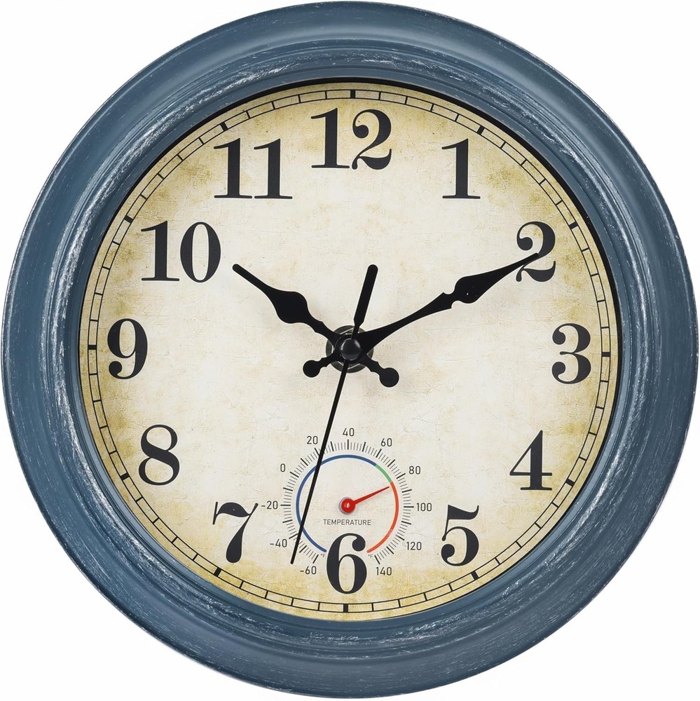 Outdoor Clocks Waterproof with Thermometer Combo Rustic Coastal Beach Wall Clock