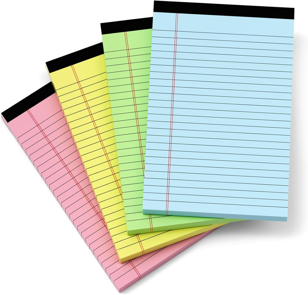 5X8 Colored Legal Pads 4-Pack, College Ruled Lined Note Paper