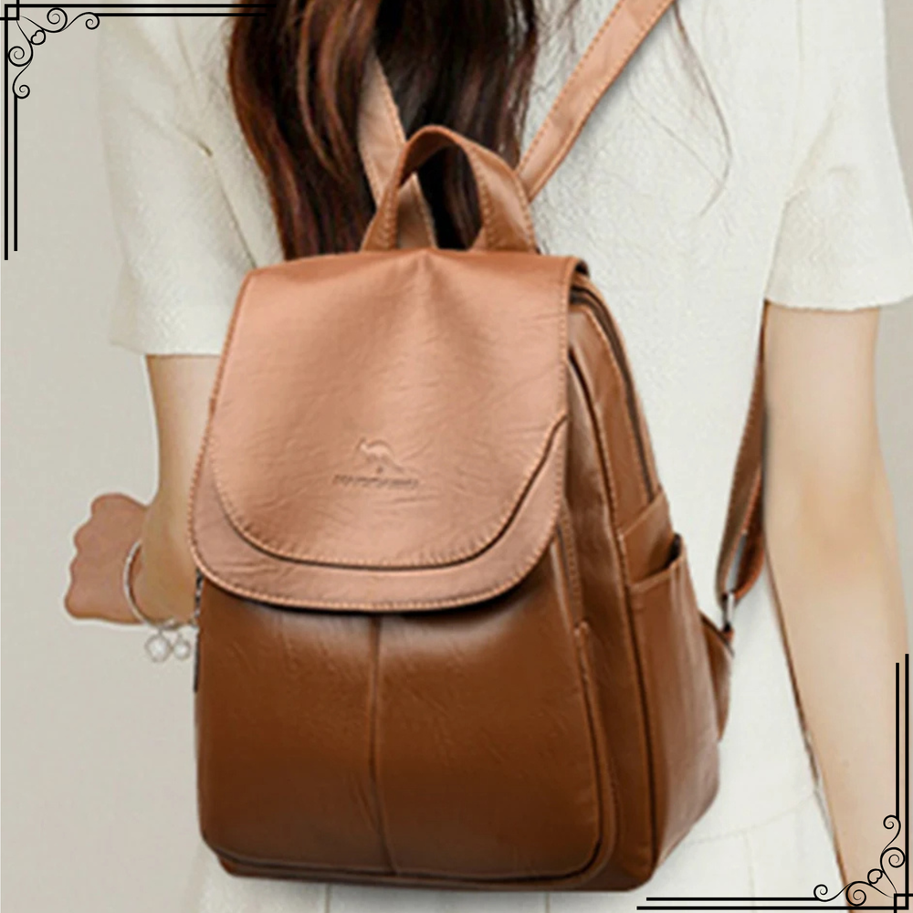 Plain Retro Leather Backpack Women Knapsack School Handbag Rucksack