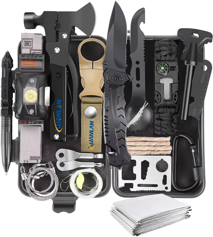 Compact Emergency Survival Kit with Fire Starter & Outdoor Gear Bracelet