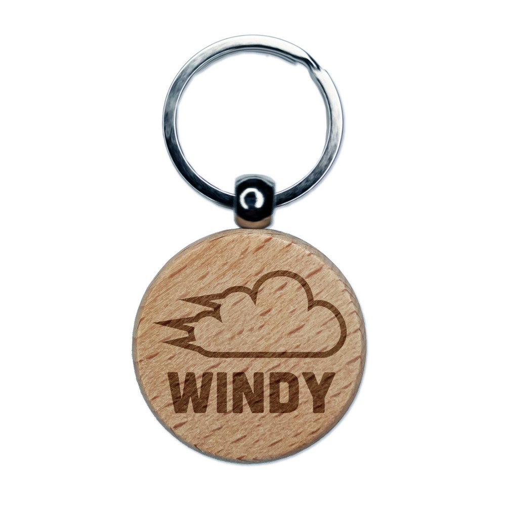 Windy Weather Wooden Keychain Tag with Engraved Design