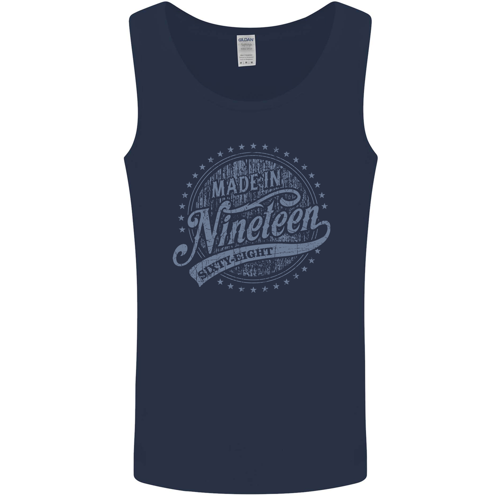 Distressed 57th Birthday Made In 1968 Mens Vest Tank Top Navy Blue