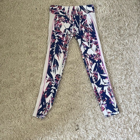 Fabletics Tropical Blue Pink White Leggings Womens Medium