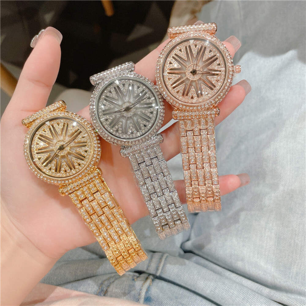 Women's Waterproof Quartz Rotation Watch with Diamond Round Dial in Multiple Col