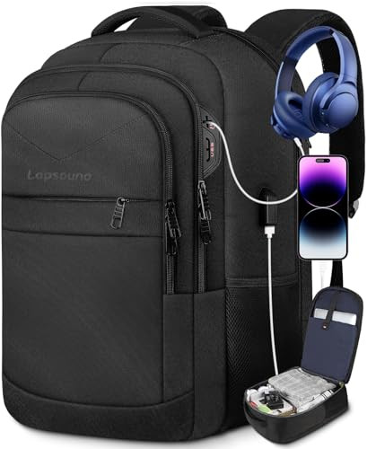 17.3-Inch Black Travel Backpack with Laptop Compartment - Large Carry-On