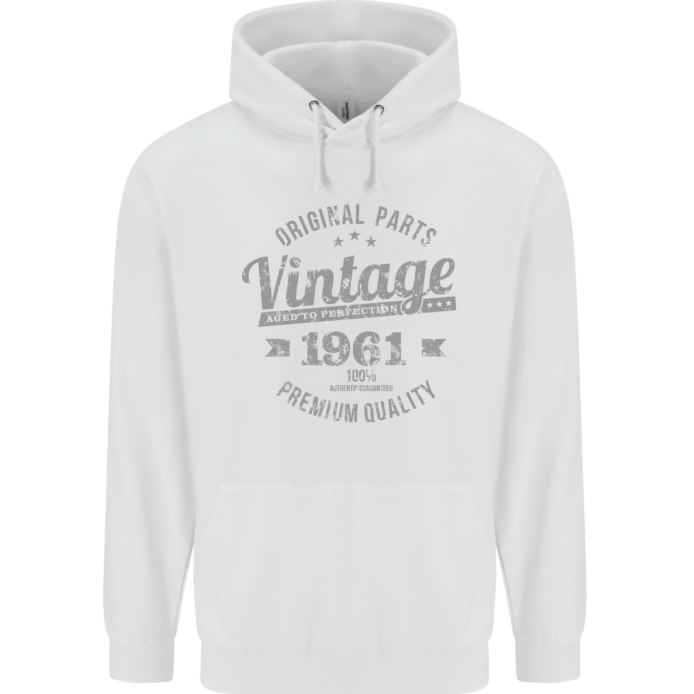 Vintage Year 63rd Birthday 1961 Mens 80% Cotton Hoodie White