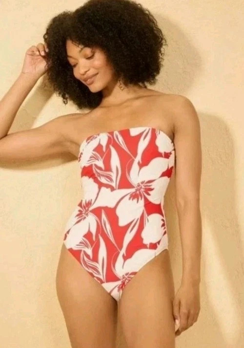 Women's Floral Print Bandeau High Leg Cheeky One Piece Swimsuit-Shade & Shore XS