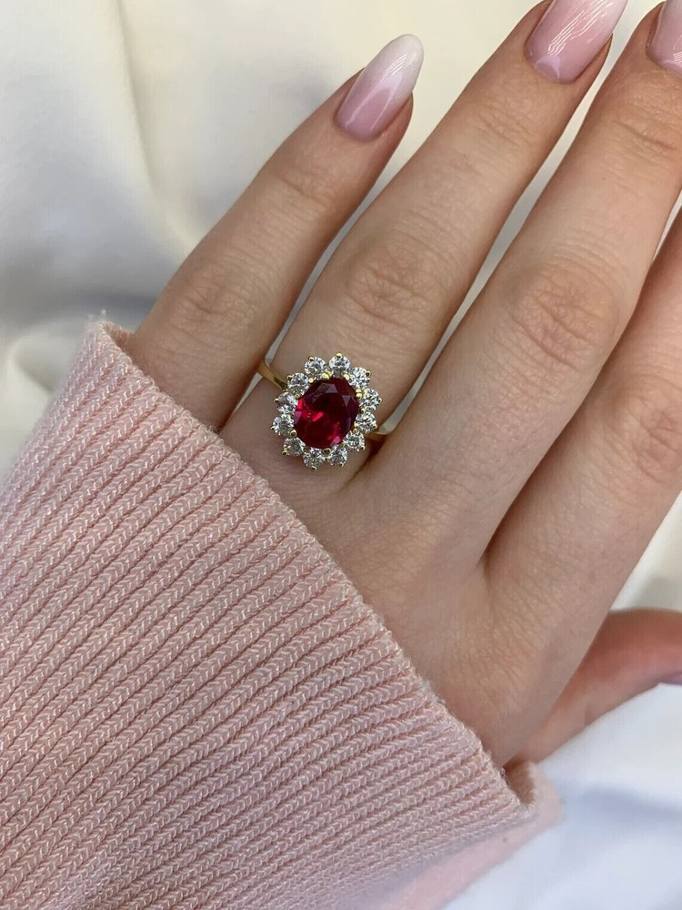 Halo Engagement Ring 2Ct Oval Cut Simulated Red Ruby In 14k Yellow Gold Plated
